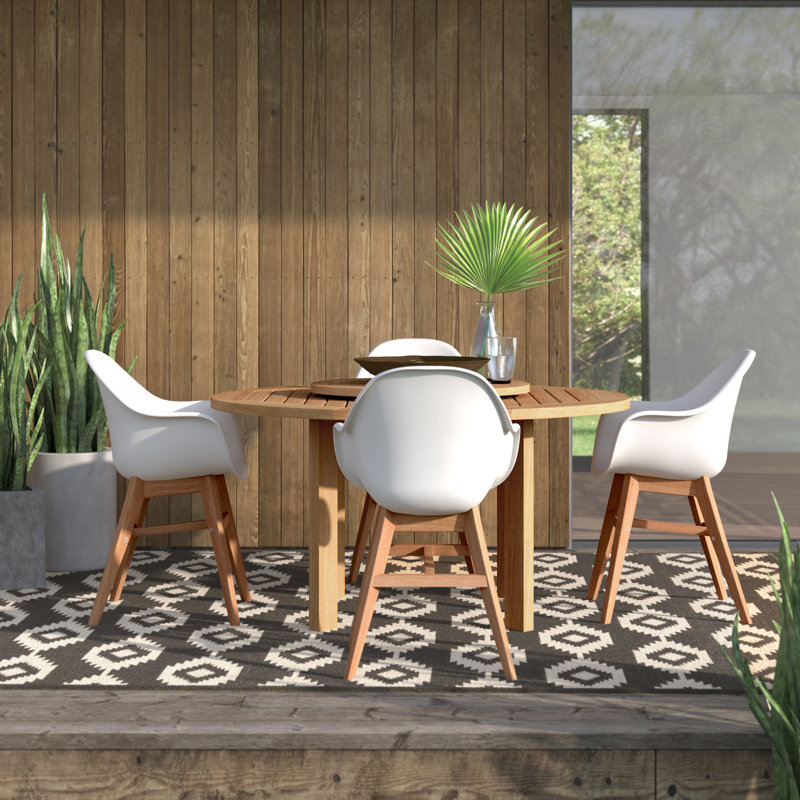 Anautica Round 4 - Person 59'' Teak Finish Outdoor Furniture Dining Set