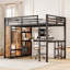 Structure de lit mezzanine grand format avec garde-robe intégrée, lit mezzanine en métal avec bureau et tablettes de rangement-1735274131