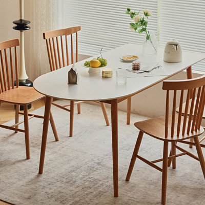White Half-Round Solid with Stone Dining Table For Dining Room/Kitchen