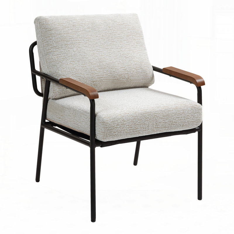 Metal Frame Upholstered Accent Armchair, Beige Fabric