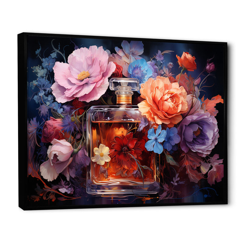 Floral Parfum Vibrant Elegance I, H 30 po x l 40 po x P 1,5 po, Cadre flottant noir