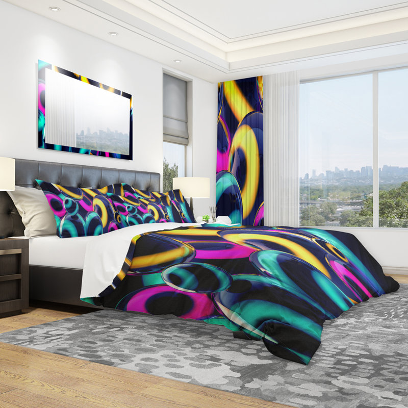 Spherical Insight - Abstract Duvet Cover Set - Microfiber Polyester, Full/Queen Duvet Cover + 2 Shams