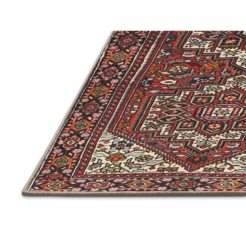 Tapis rouge/beige/noir traditionnel Delle, Rectangle 3 pi x 5 pi
