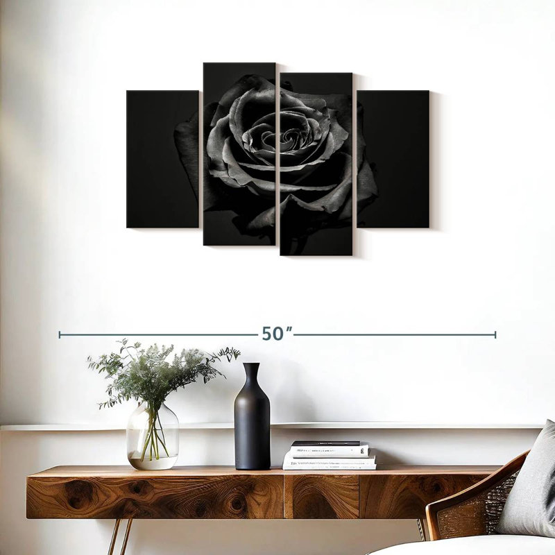" Black Rose " 4 - Pieces, 22" H x 36" W x 1" D