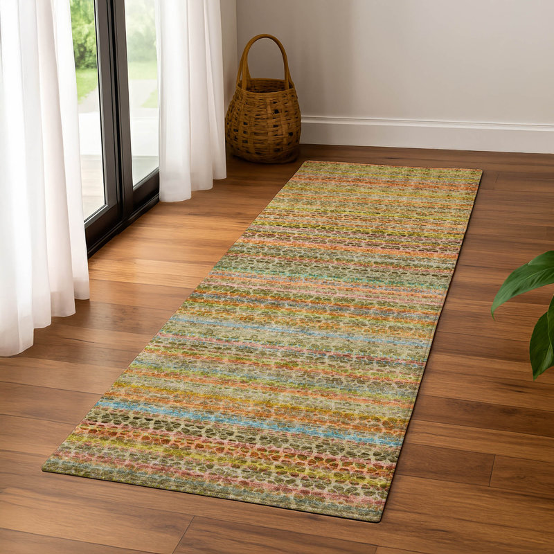 Premium Machine Washable Mayfield AMF2155 Striped Rug, Runner 2'3" x 7'6", Coral