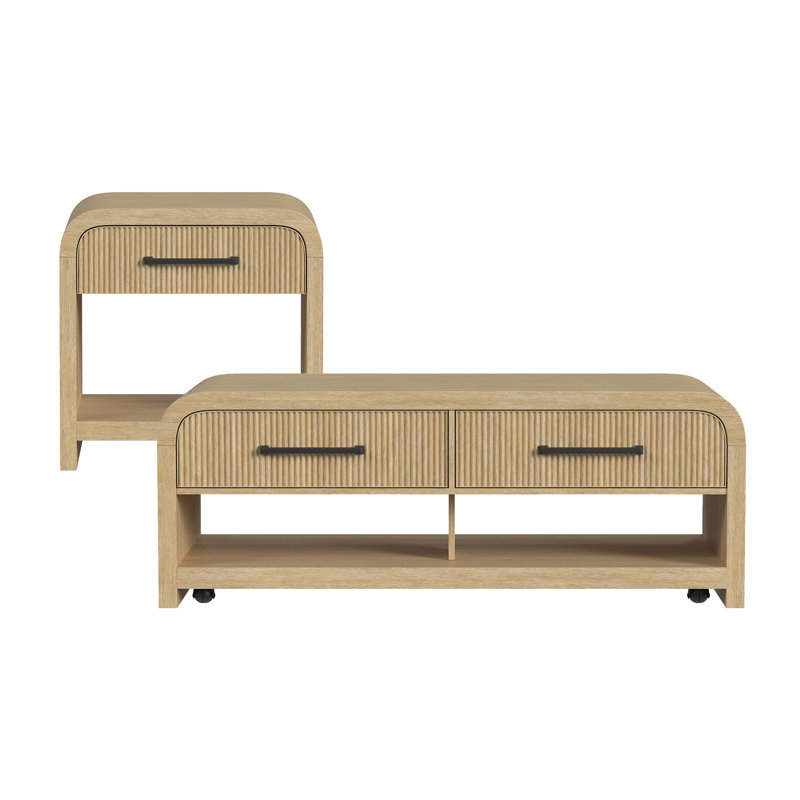 Ensemble de 2 tables d'appoint Brislington en couleur naturelle - Table basse et table d'appoint
