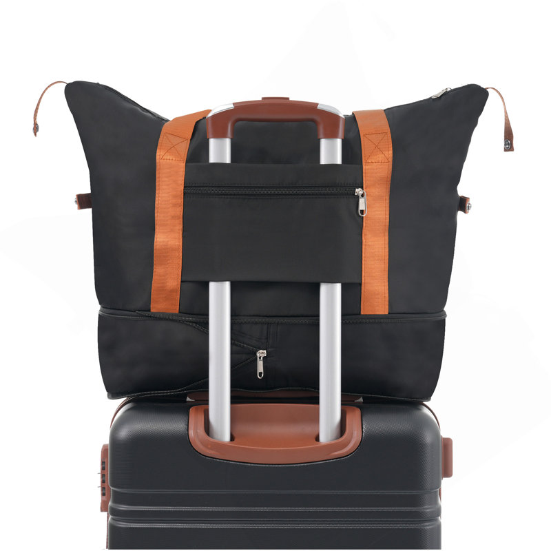 Ensembles de valises rigides avec sacs Valise légère à roulettes doubles avec verrou TSA, valise simple 24 po, noir