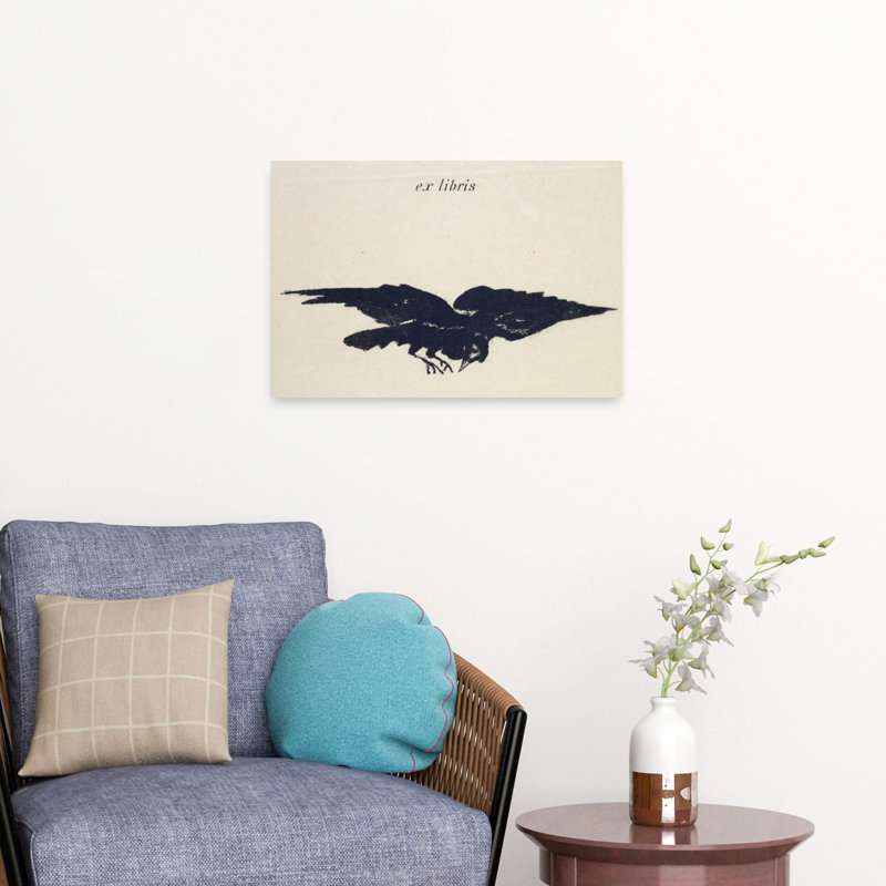 Le Corbeau, 1875. Estampe d'art mural contemporain abstraite représentant un oiseau., H 16 po x l 24 po