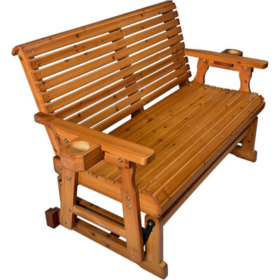 Patio Glider with Cup Holders, High Roll Back and Deep Contoured Seat by Loon Peak