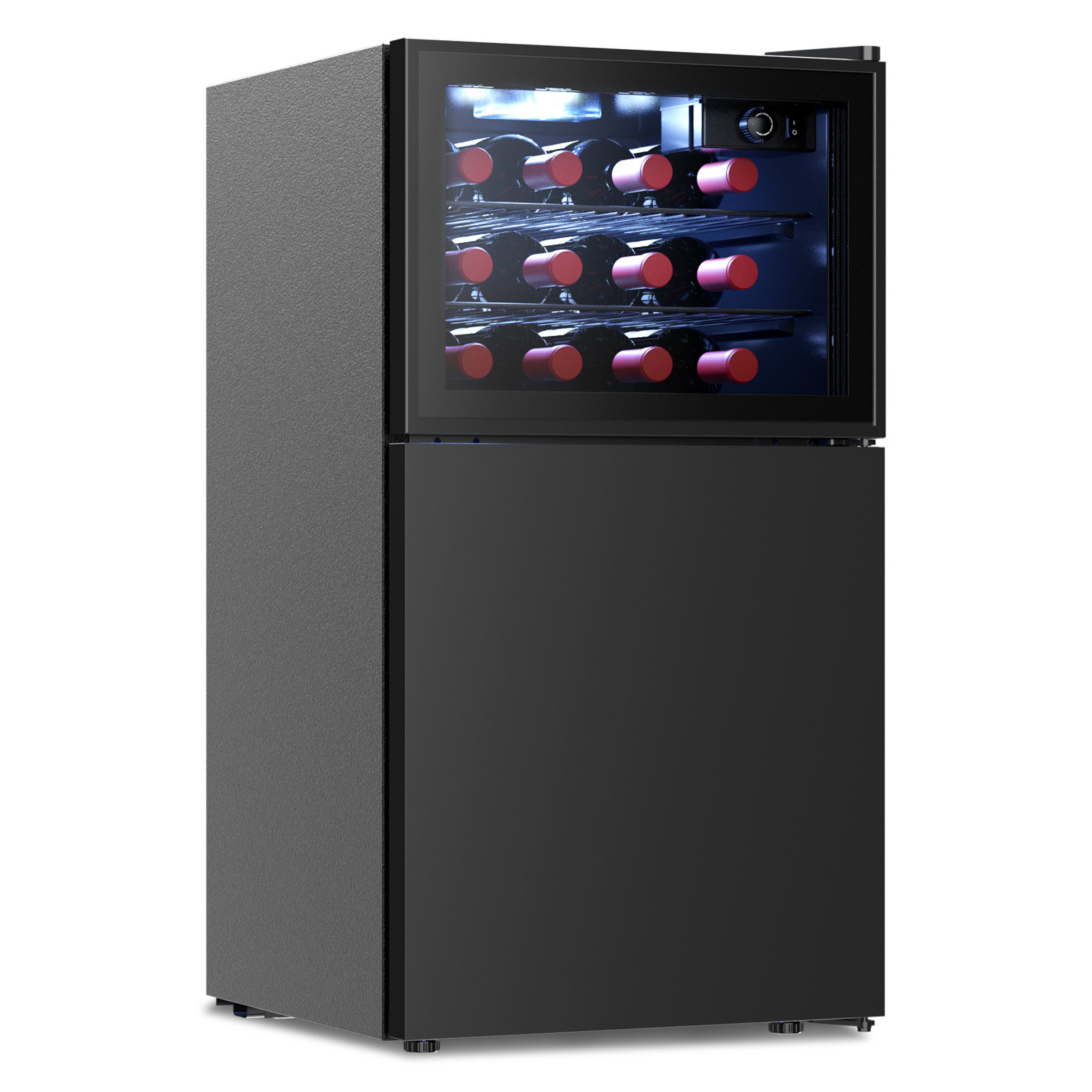 Northair 2-Door Wine Cooler and Freezer - 12 Bottle Wine Capacity and 1.3 Cubic Feet Freezer Capacity, Dual Zone Temperature Control, Perfect for Home — FIN-0014783 | Fridge.com