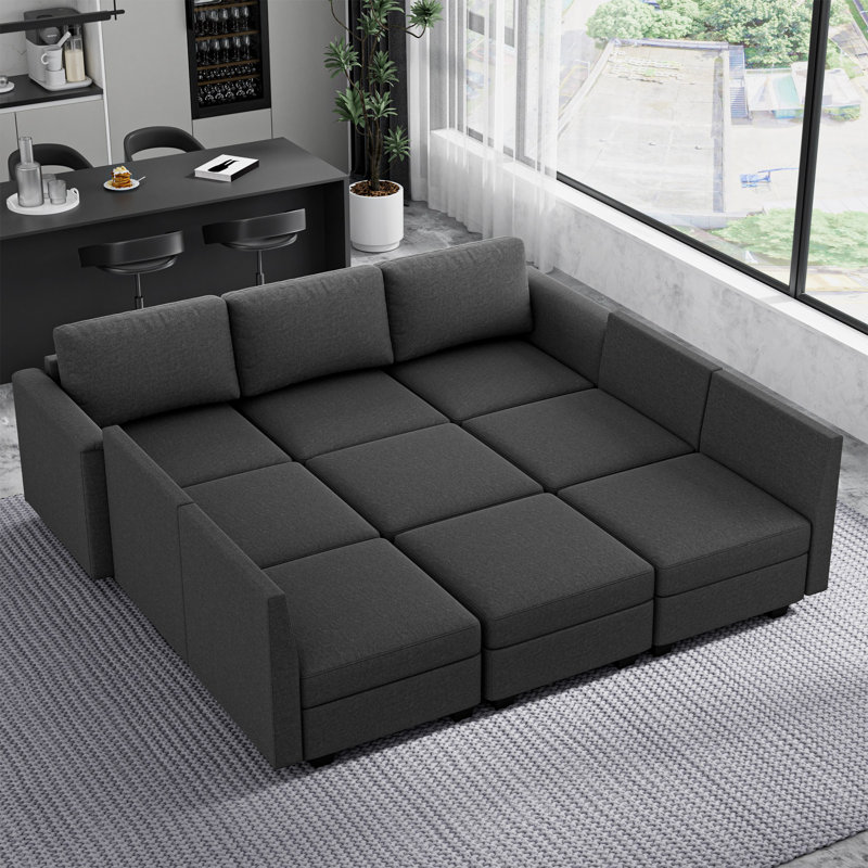 Canapé modulaire moderne avec 2 repose-pieds, canapé convertible en U avec rangement, canapé modulaire confortable pour chambre à coucher, salon, bureau