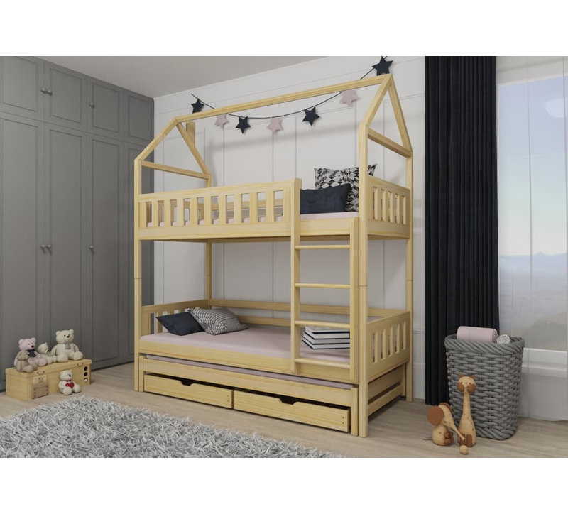 Nolina Storage Bunk Bed with Mattress and with Trundle Bed, Pine
