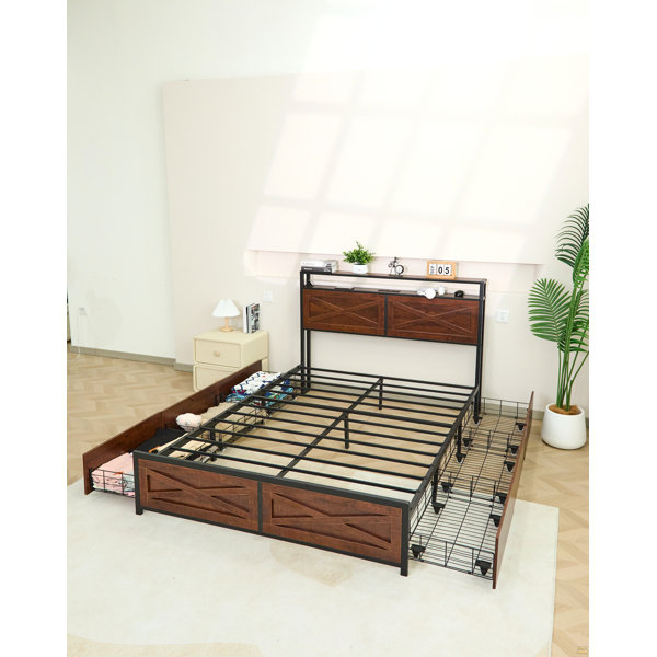 Latitude Run® Queen Bed Frame With 6 Storage Drawers, Storage Headboard ...