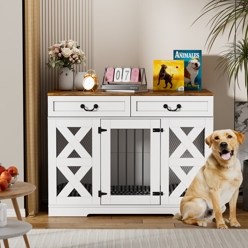 Mobilier de cage pour chien - Chenil pour chien avec tiroirs de rangement et verrous