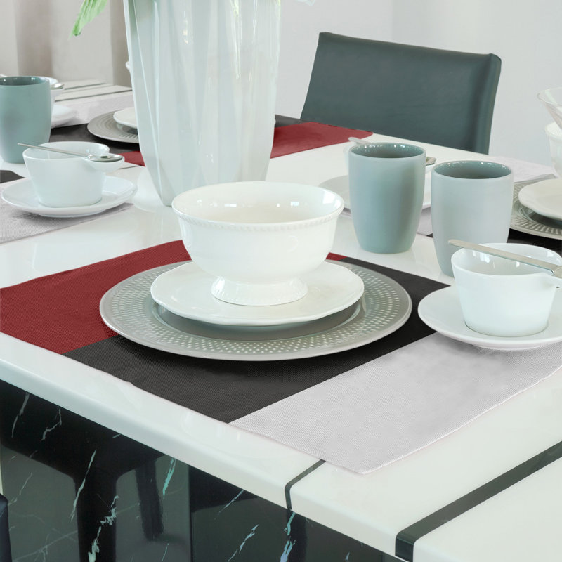 Stanford Striped Rectangle Placemat, Red/Black, Poly Twill