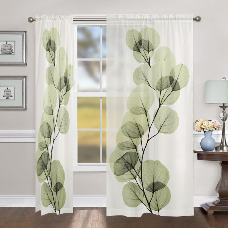 Green X-Ray Of Eucalyptus Polyester Sheer Curtain Single Panel, 50" W x 84" L