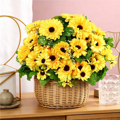 4 bouquets de tournesols artificiels, fleurs de tournesol en soie artificielle, tournesols en soie réalistes pour décoration intérieure et extérieure