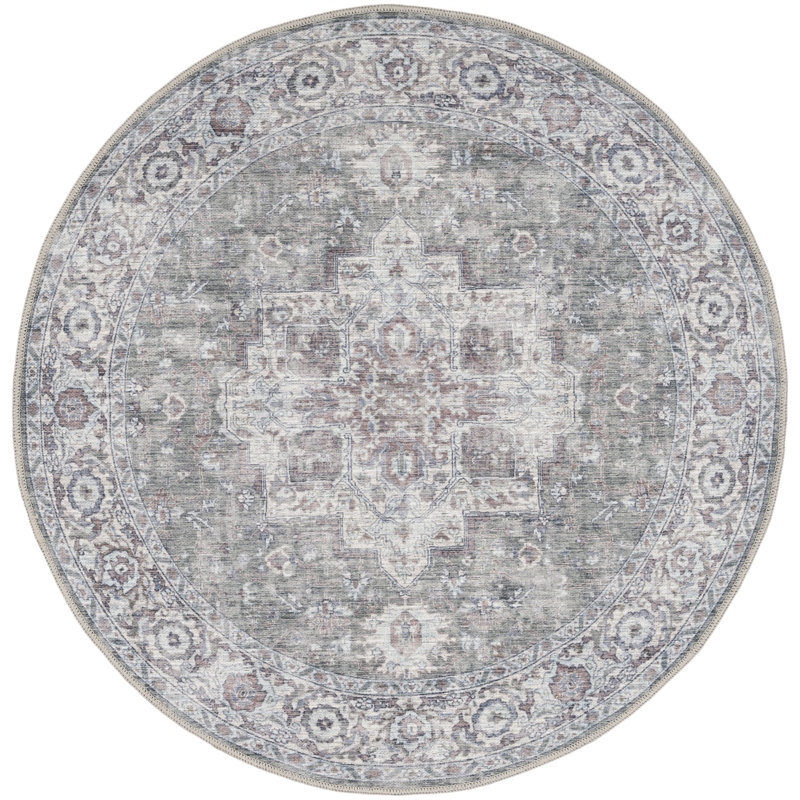 Washable Oriental Rug, Round 5'3"