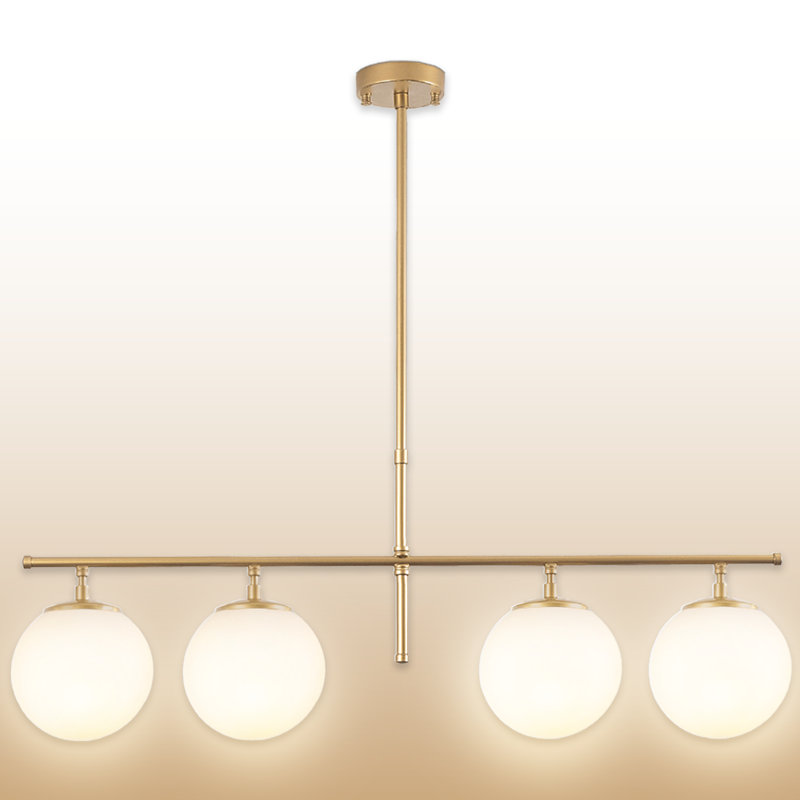 Adjustable Height 4 Lights Metal Body Glass Cap Luxury Kitchen Island Pendant