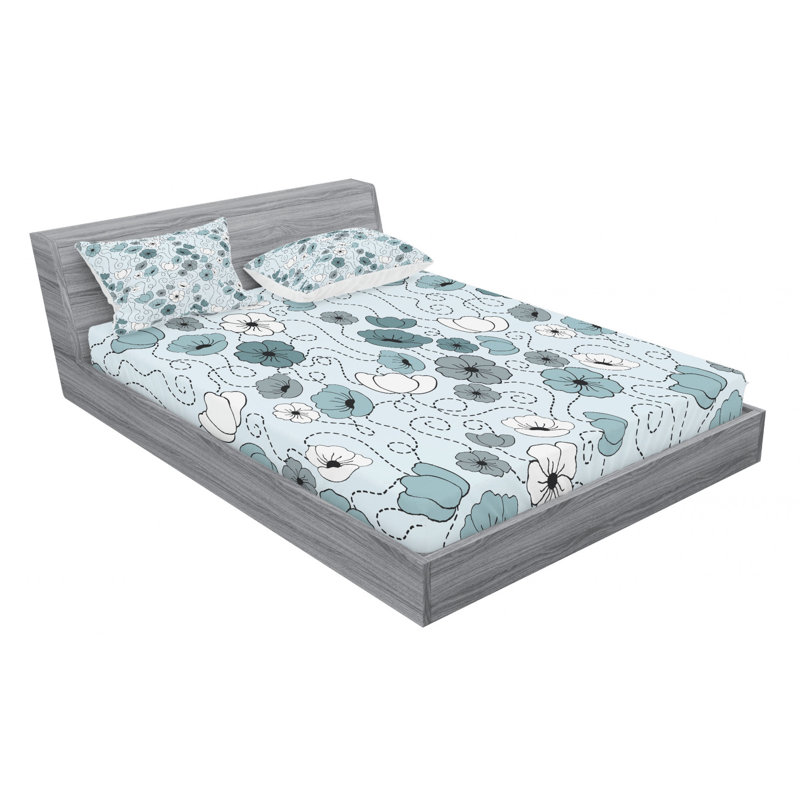 Microfiber Floral Sheet Set, Queen Sheet Set with Fitted Sheet