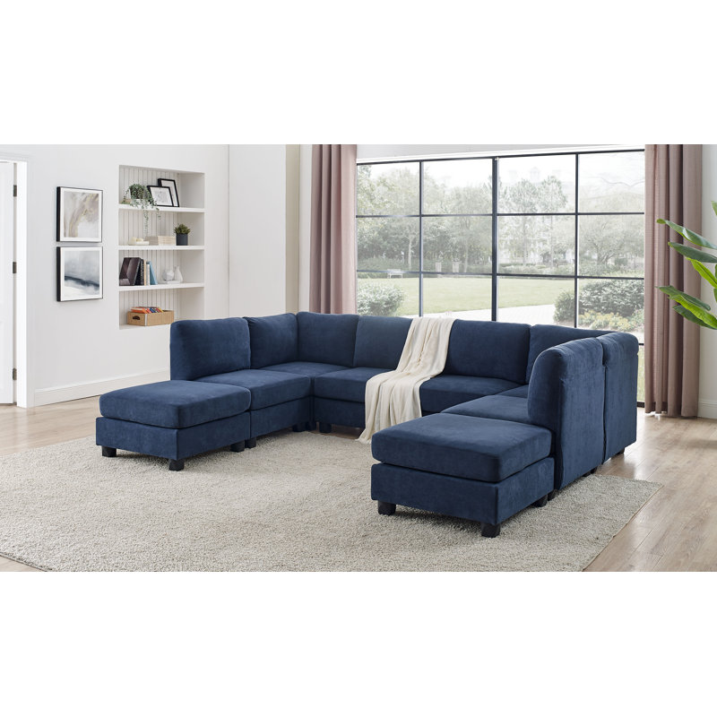 Canapé modulaire symétrique de 120 po avec repose-pieds Dawnelle, Bleu foncé