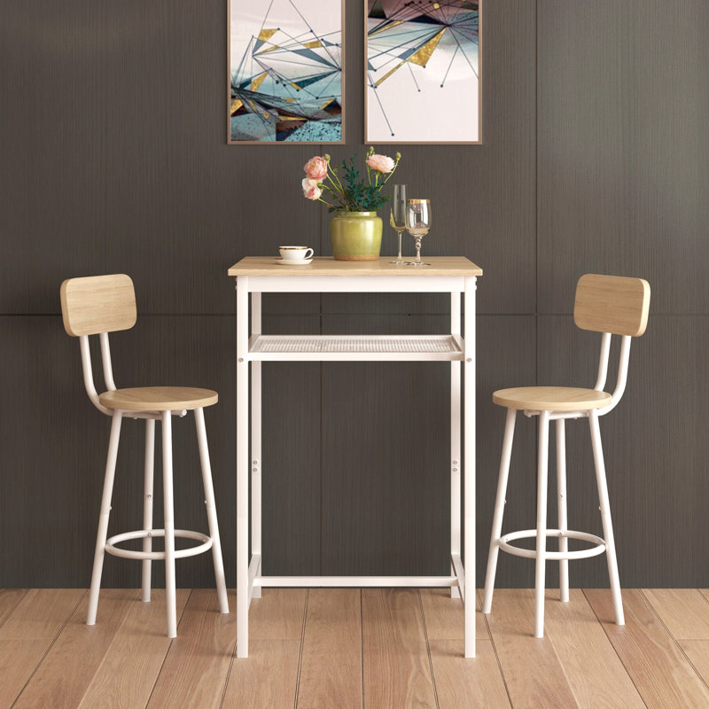 Table de bar, équipée de 2 tabourets de bar, avec dossier et cloison