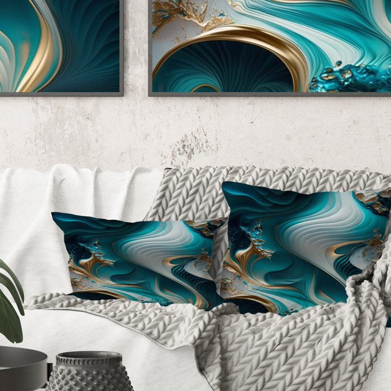 Coussin décoratif abstrait à motif géométrique abstrait turquoise II