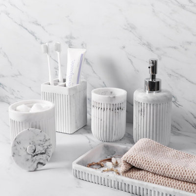 Resin White Marble Bathroom Accessories Set 5 Pcs