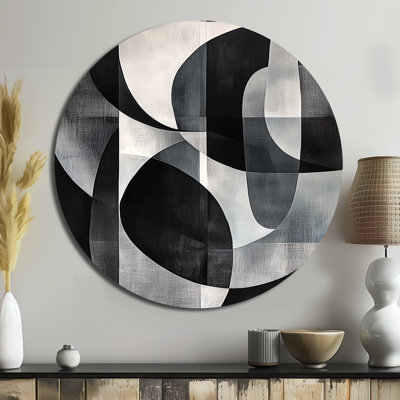 Courbes en gris pâle - Décoration murale ronde en métal aux formes abstraites