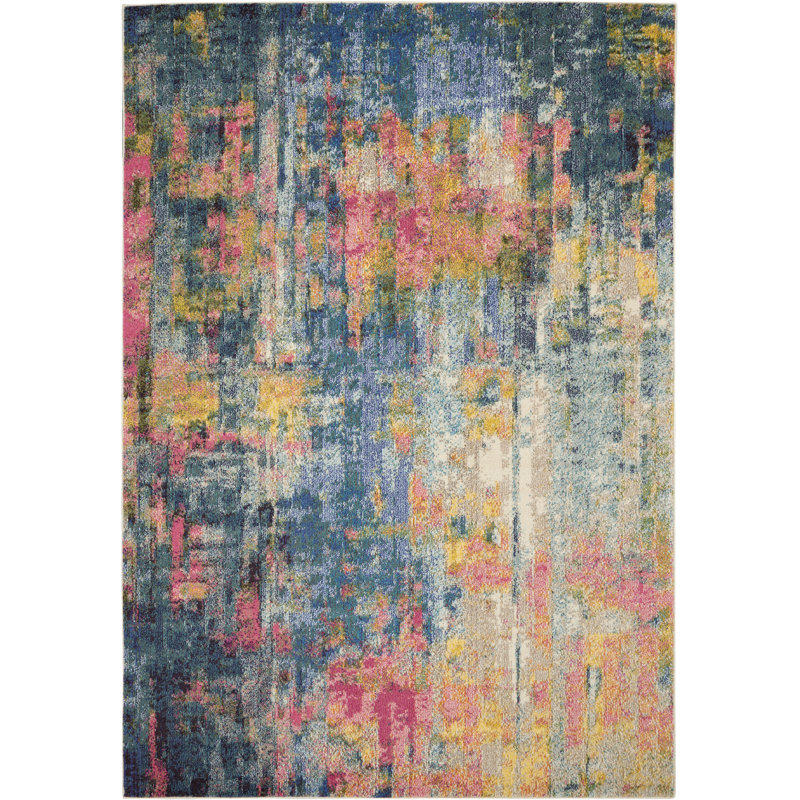 Velva Abstract Blue/Yellow/Pink Area Rug, Rectangle 6'7" x 9'7"