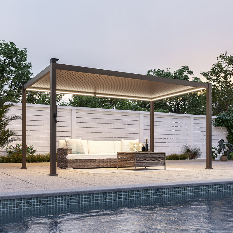 Solar LED Louvered Pergola, Outdoor Metal Pergola with LED Strip Lights, Patio Pergola with Adjustable Roof for Patio, Deck, Garden,Yard