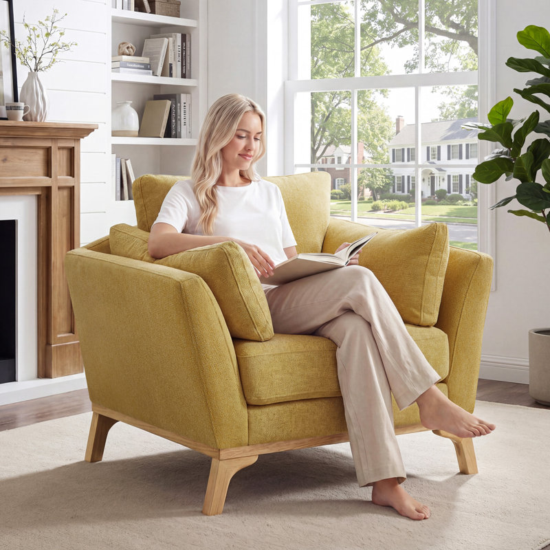 Lodell Upholstered Armchair, Yellow Polyester Twill