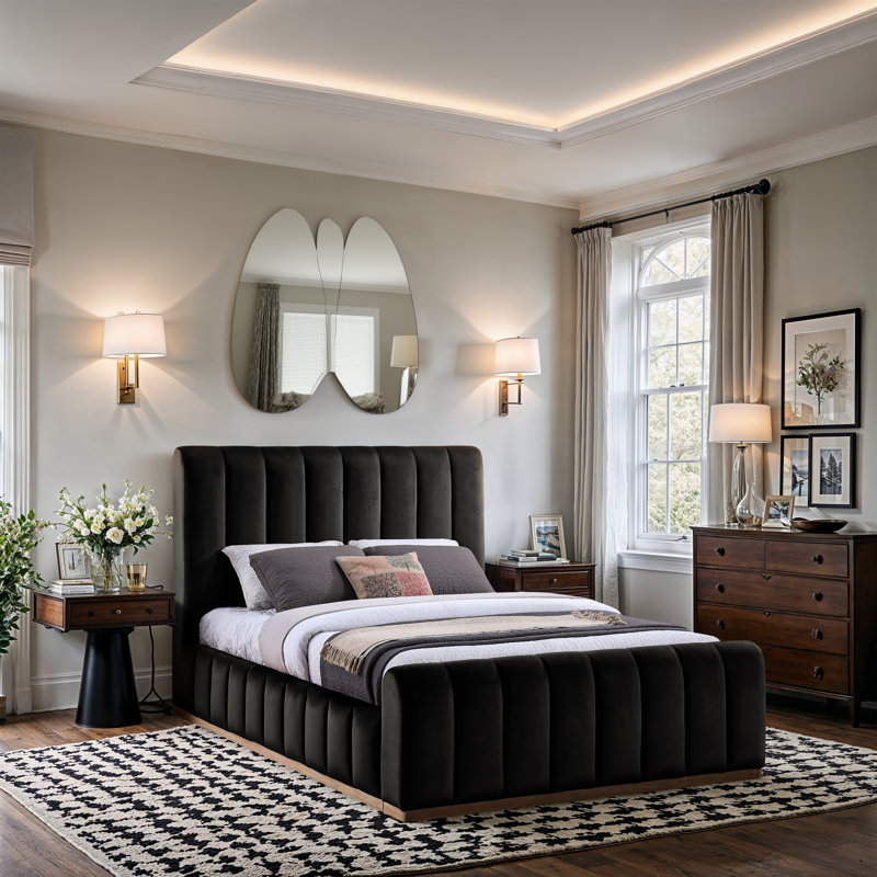 Lit en velours Amara, Grand, Velours noir