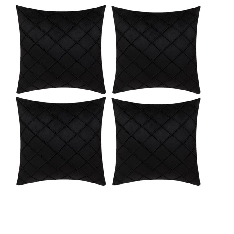 Ensemble de 4 coussins décoratifs en velours, Noir, 18 po x 18 po