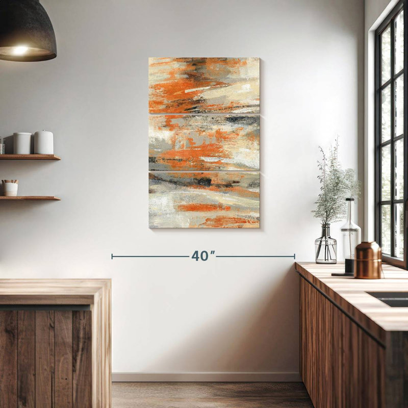 Golden Dust Orange II - 3 pièces d'une image tendue sur toile tendue, H 38 po x l 24 po x P 1,25 po