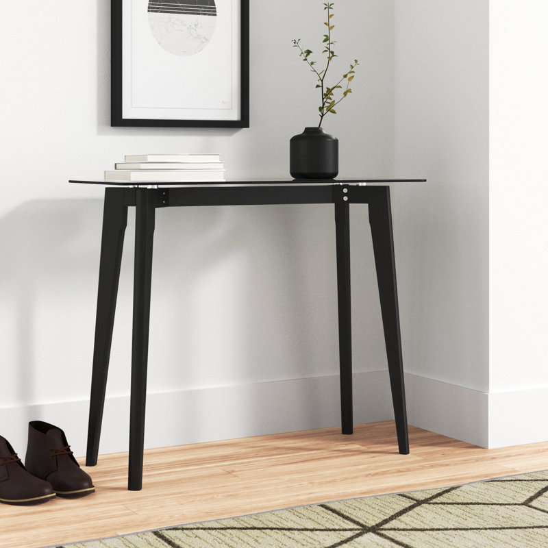 Achouhada 90cm Glass Top Console Table, Black