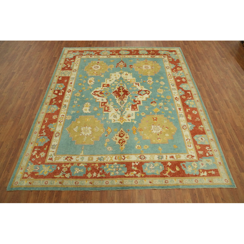 Tapis bleu teint à la main Oushak 8 x 10