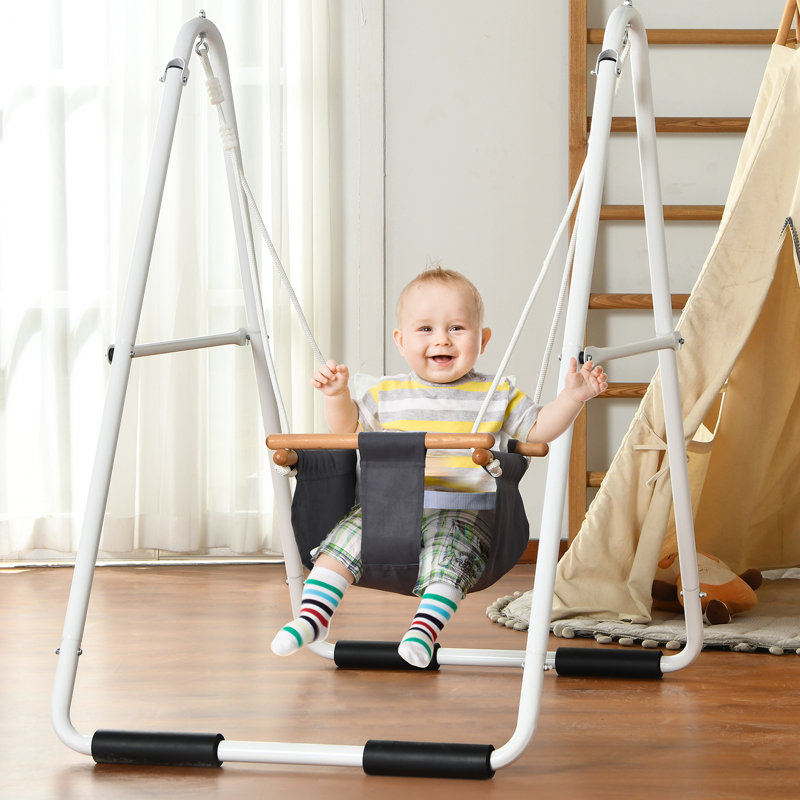 Klo Kick Foldable Toddler Swing with Metal Stand, Indoor ＆ Outdoor Baby Swing Set with Safety Belt & Padded Seat, 50 lb Capacity