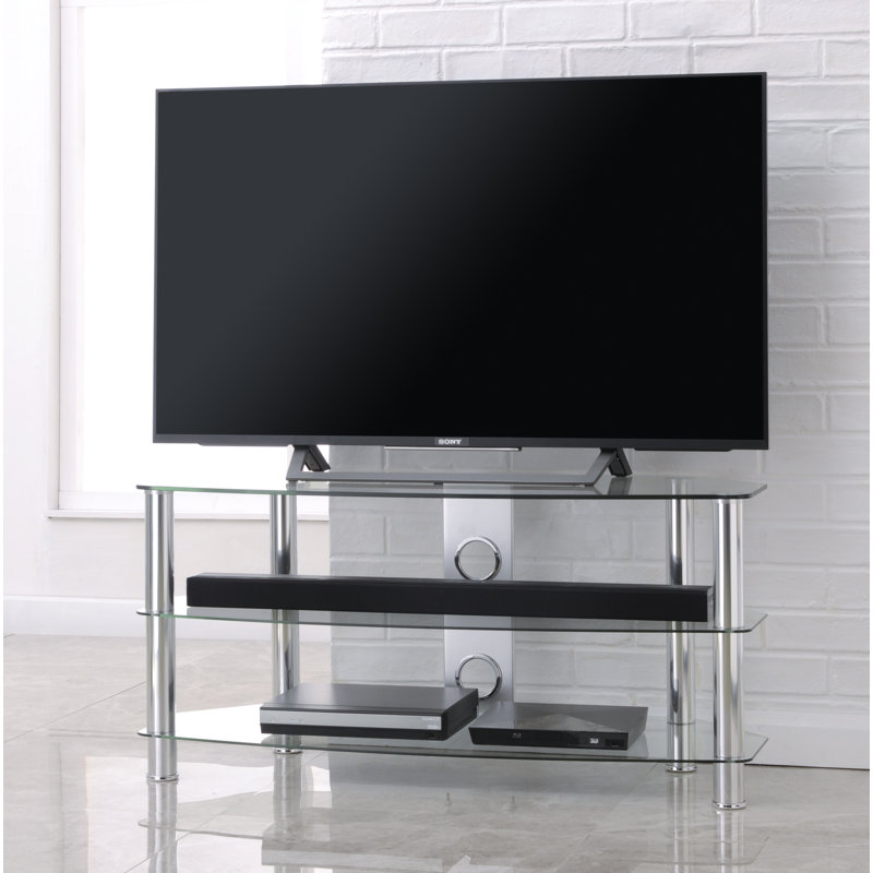Mayaguana Unfinished TV Stand for TVs up to 43", Chrome / Clear, 51”H x 105”L x 40”W
