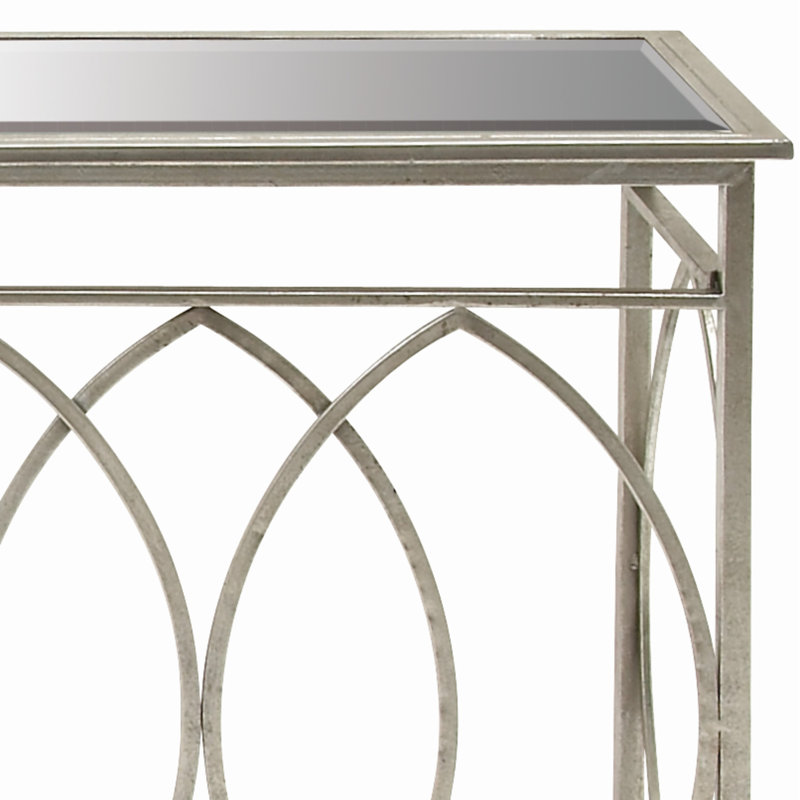 Metal Geometric Living Room Console Table with Mirrored Glass Top, Silver