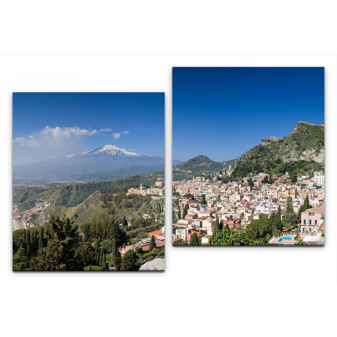 2-tlg. Leinwandbilder-Set Panorama von Taormina