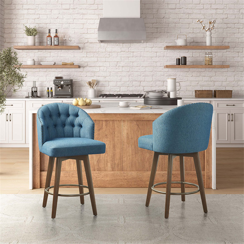 Tabouret de comptoir pivotant rembourré à 360 degrés, H 26 po, Bleu