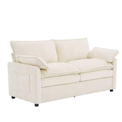 Modern Plush Loveseat Sofa with Double-Layer Cushion and Storage Pockets