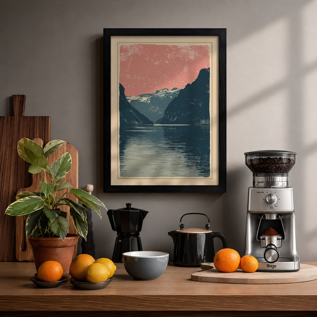 Alpine Lake at Dawn Scandinavian - Framed Print