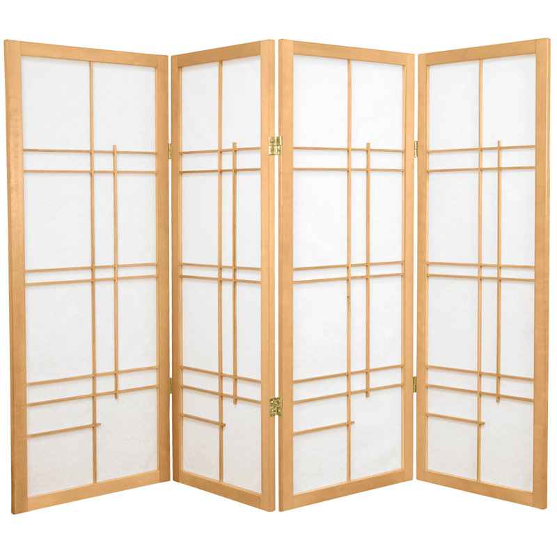 48" x 57" Eudes Shoji 4 Panel Room Divider, Natural, 4