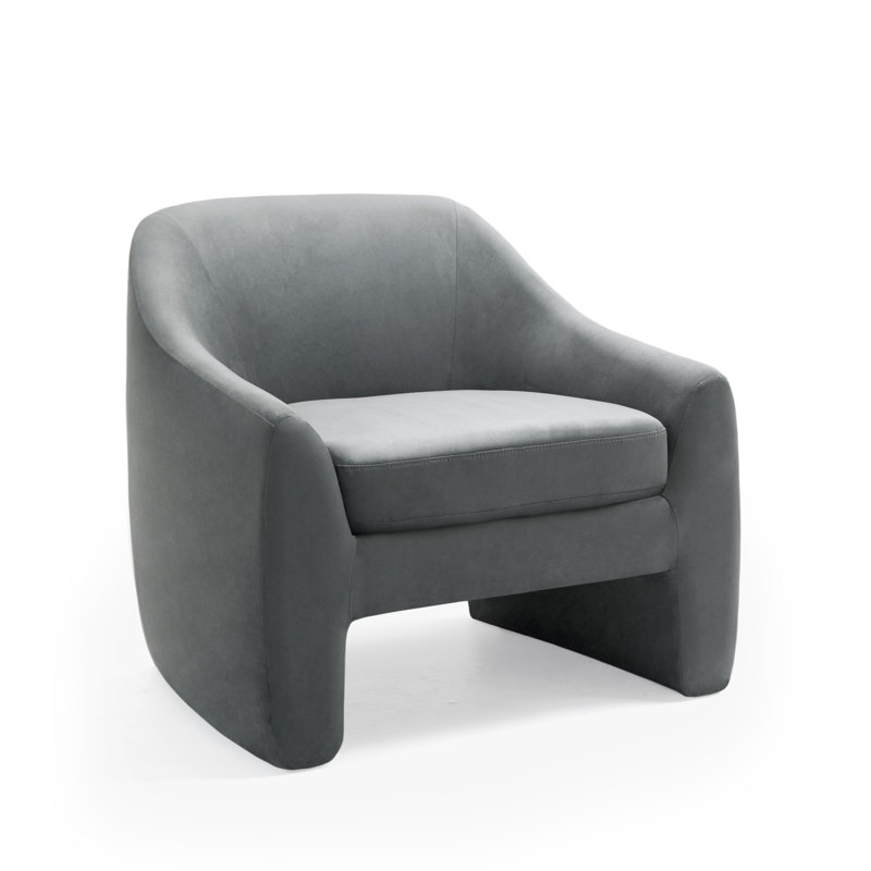 Fauteuil demi-tonneau rembourré Esly, Velours gris foncé