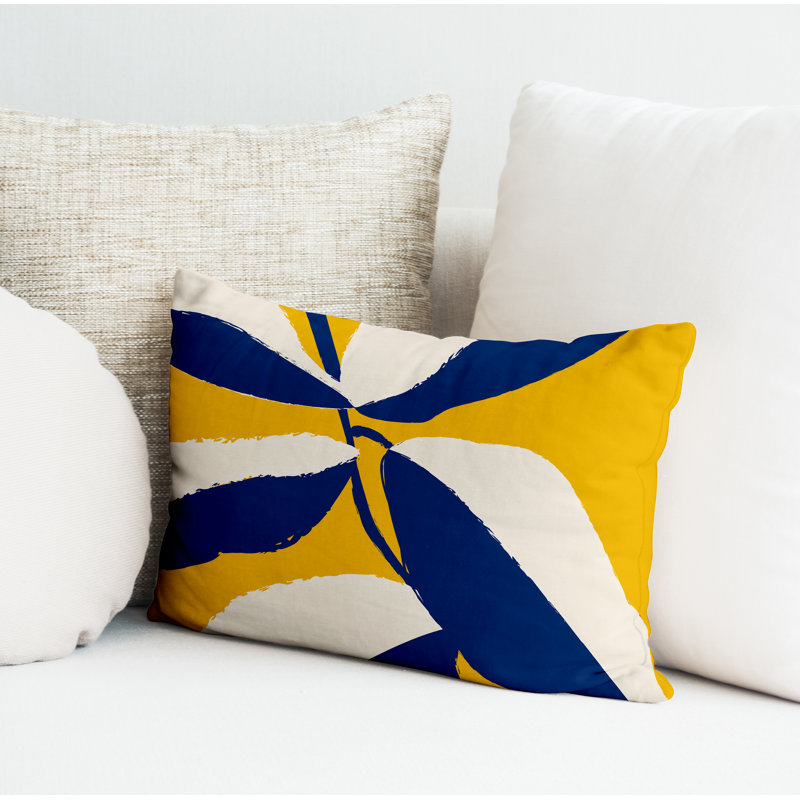 Coussin décoratif intérieur / extérieur en polyester filé Vani, Jaune, H 18 po x l 25 po