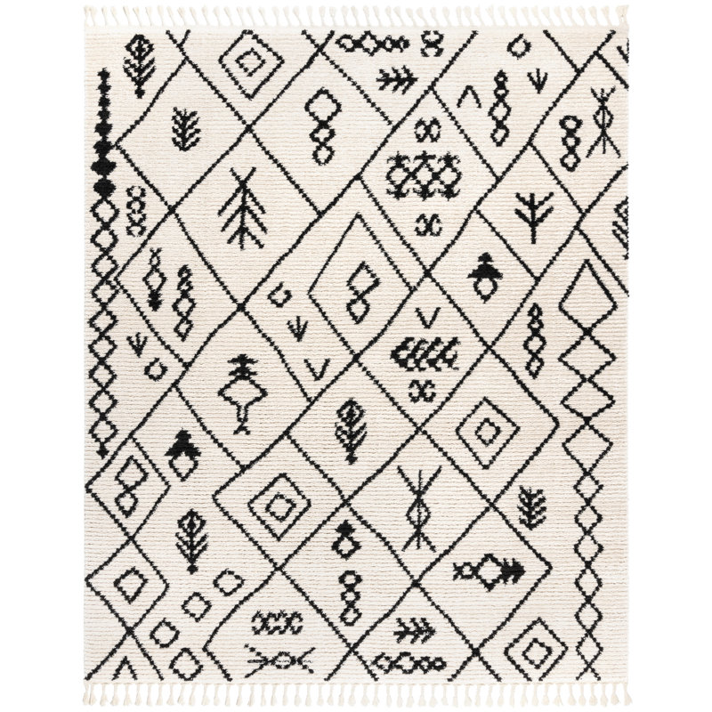  Tapis noir / ivoire en microfibre de polyester Rafe Kylo, Rectangle 6 pi 6 po x 9 pi
