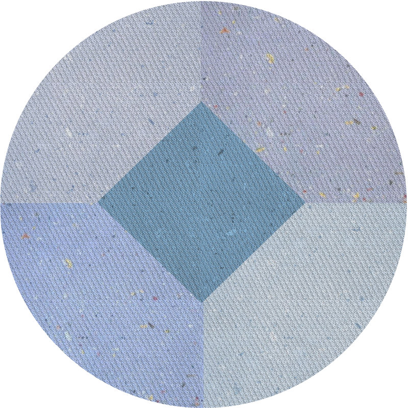 Tapis bleu/gris à motifs, Rond 5 pi