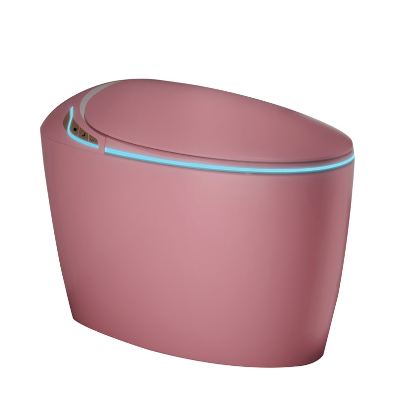 Smart Toilet With Bidet, Auto Close Seat, 1.28 Flushing, Led Display, Pink For Bathroom Intelligent One Piece Toilet, Open Siphonic Fixture